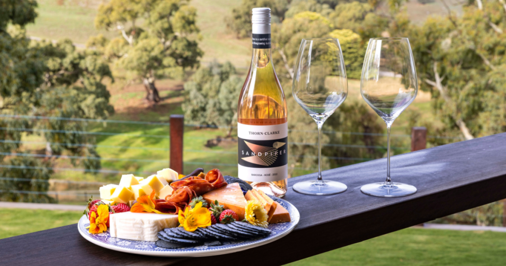 Platter with Thorn Clark wine and two glasses